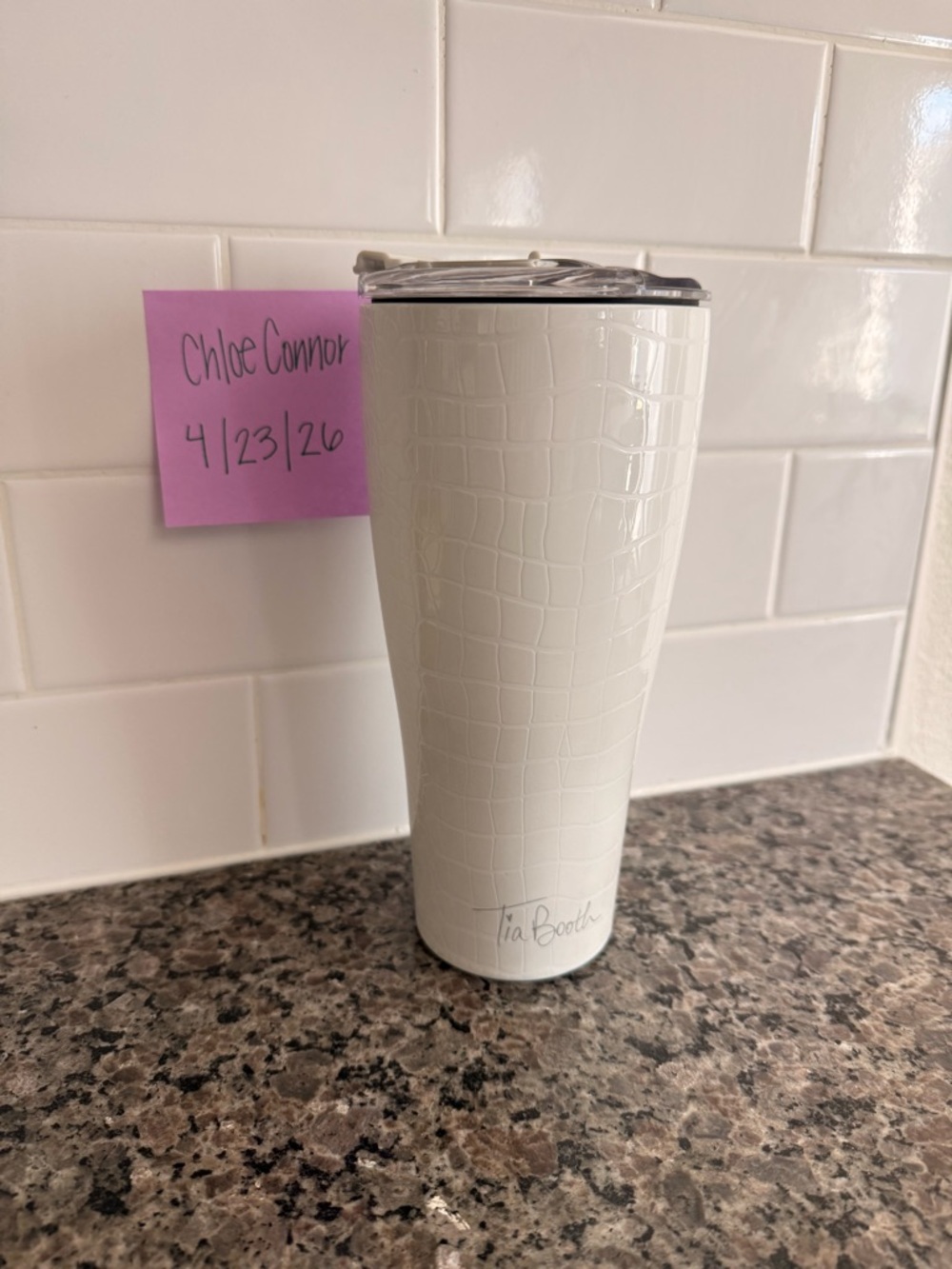 Tia Booth White Croc-Embossed Insulated Tumbler
